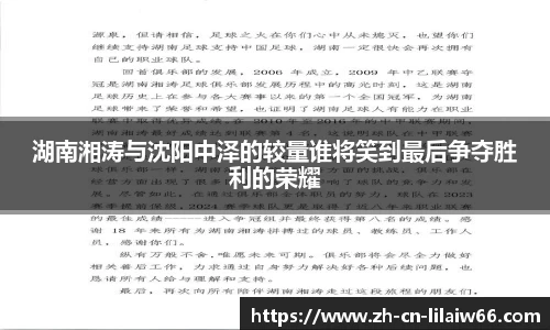 湖南湘涛与沈阳中泽的较量谁将笑到最后争夺胜利的荣耀